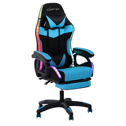 Artiss Gaming Chair 12 RGB LED Massage-Cyan