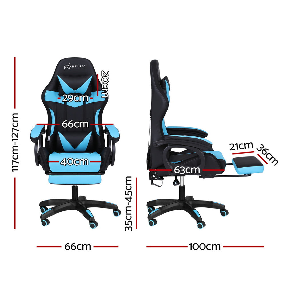 Artiss Gaming Chair 12 RGB LED Massage-Cyan