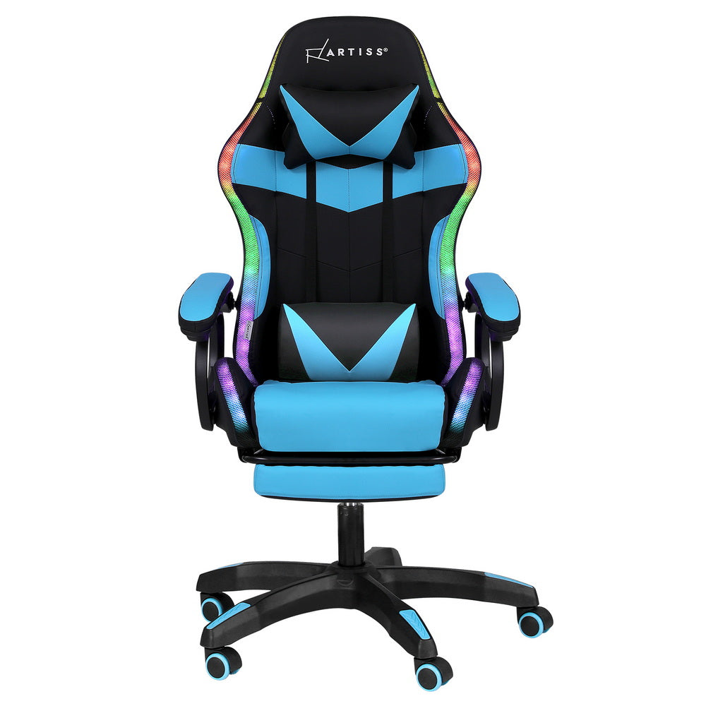 Artiss Gaming Chair 12 RGB LED Massage-Cyan