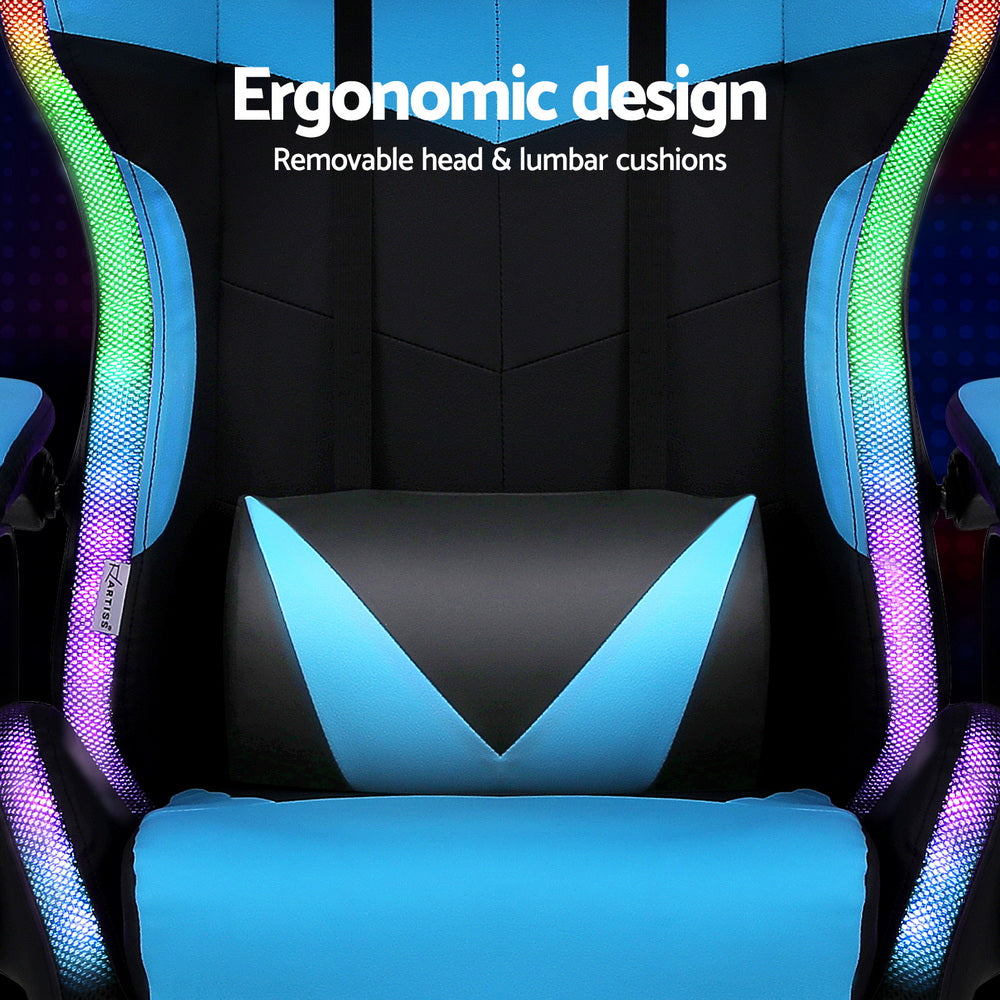 Artiss Gaming Chair 12 RGB LED Massage-Cyan