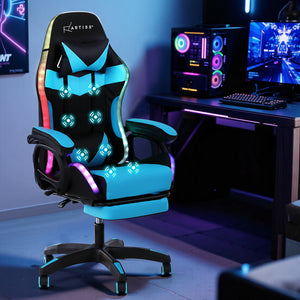 Gaming chair with RGB lighting in a gaming setup