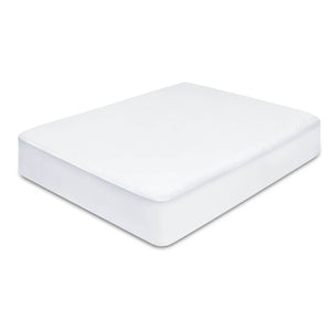 A white double-sized mattress protector displayed on a neutral background.