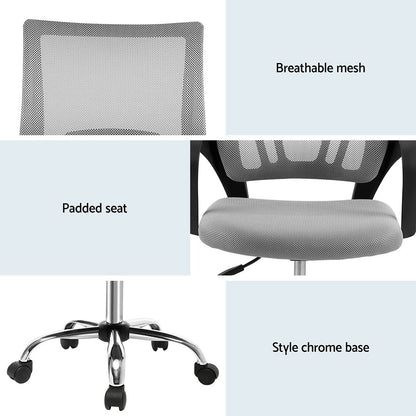Artiss 2x Mesh Office Chair Mid Back Grey