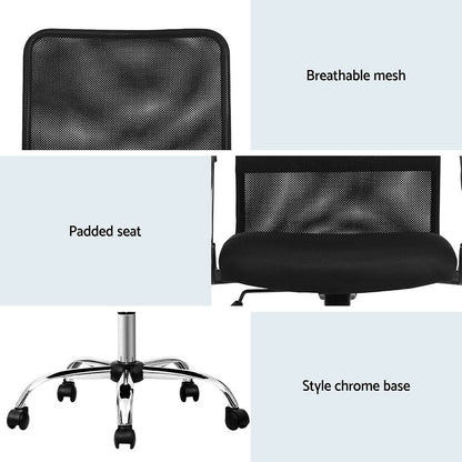 Artiss 2x Mesh Office Chair Mid Back Black