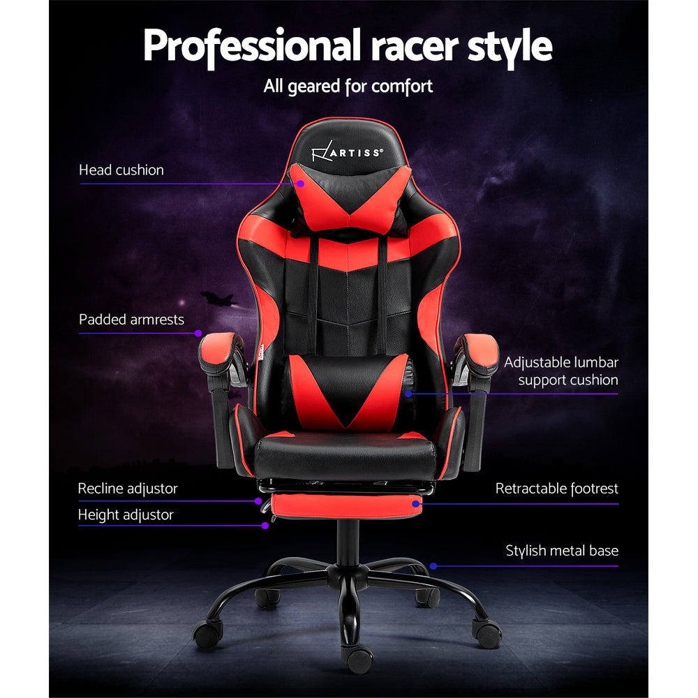 Artiss Gaming Chair Recliner-Footrest Red