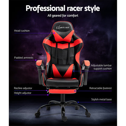 Artiss Gaming Chair Recliner-Footrest Red