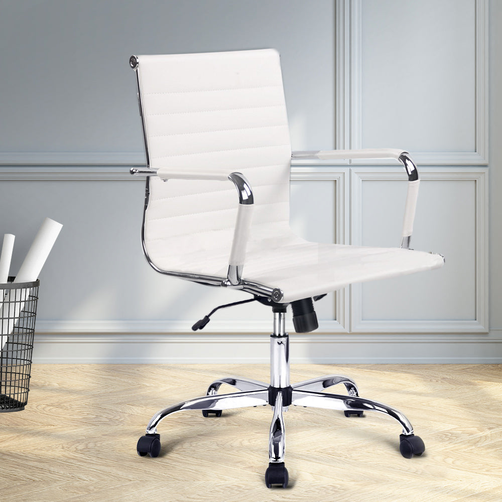 Artiss Office Chair White Mid Back