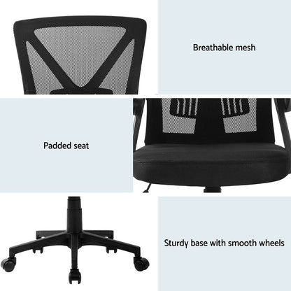 Artiss 2x Mesh Office Chair Mid Back Black