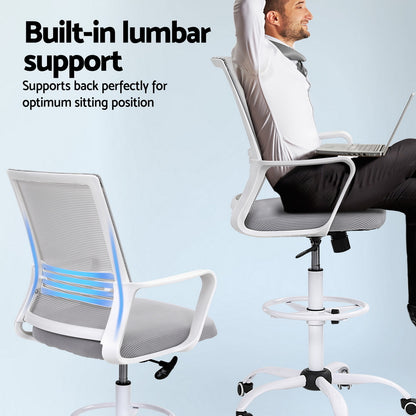 Artiss Office Chair Drafting Chairs Stool Computer Desk Studios Mesh White