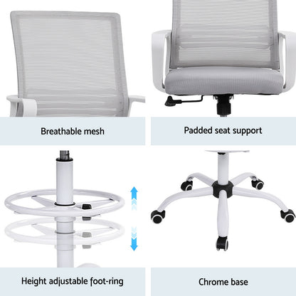 Artiss Office Chair Drafting Chairs Stool Computer Desk Studios Mesh White