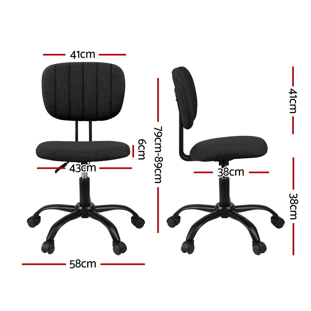Artiss Armless Office Chair with Wheels, Ergonomic 360° Swivel Home Office Desk Chair, Height Adjustable Computer Task Chair with Fabric Back and Seat for Small Space, Black
