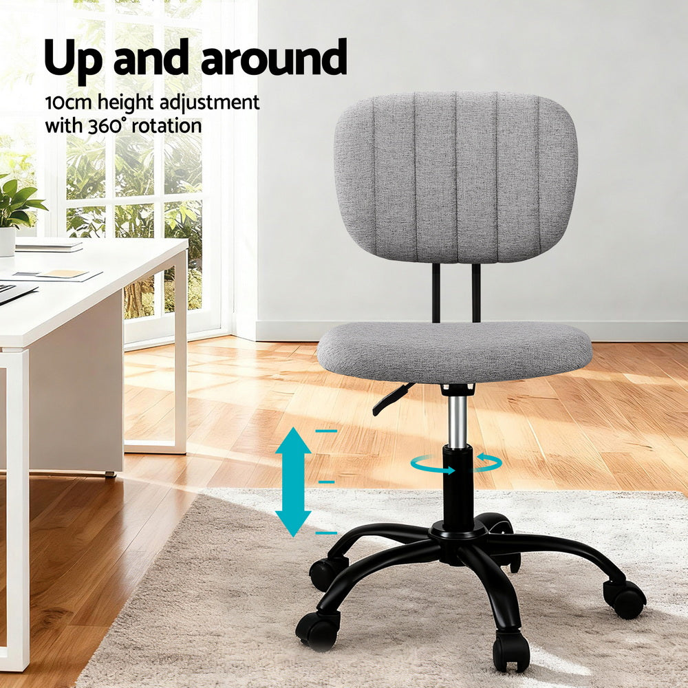 Artiss Armless Office Chair with Wheels, Ergonomic 360° Swivel Home Office Desk Chair, Height Adjustable Computer Task Chair with Fabric Back and Seat for Small Space, Grey