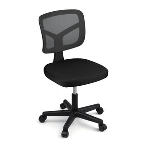 Artiss Armless Office Chair with Wheels, Ergonomic 360° Swivel Home Office Desk Chair, Height Adjustable Computer Task Chair with Fabric Back and Seat for Small Space, Black