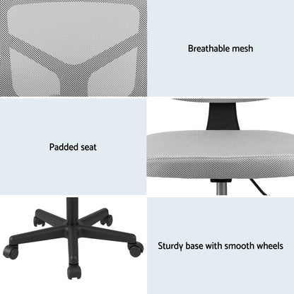 Artiss Armless Office Chair with Wheels, Ergonomic 360° Swivel Home Office Desk Chair, Height Adjustable Computer Task Chair with Fabric Back and Seat for Small Space, Grey