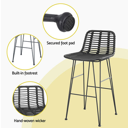 Gardeon 2x Outdoor Bar Stools Rattan Black