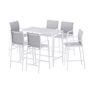 Gardeon 7PCS Outdoor Bar Set Stools Dining Chairs Table Patio Steel Bistro Set White