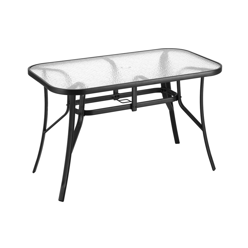 Gardeon 120CM Outdoor Dining Table Steel Parasol Hole Desk Patio Furniture Black