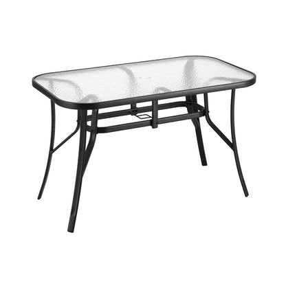 Gardeon 120CM Outdoor Dining Table Steel Parasol Hole Desk Patio Furniture Black