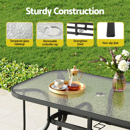 Gardeon 120CM Outdoor Dining Table Steel Parasol Hole Desk Patio Furniture Black
