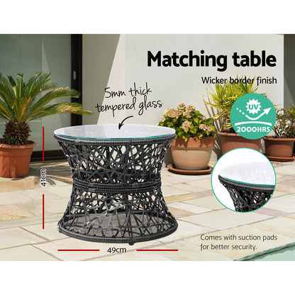 Gardeon Outdoor Lounge Setting Furniture Wicker Papasan Chairs Table Patio Black