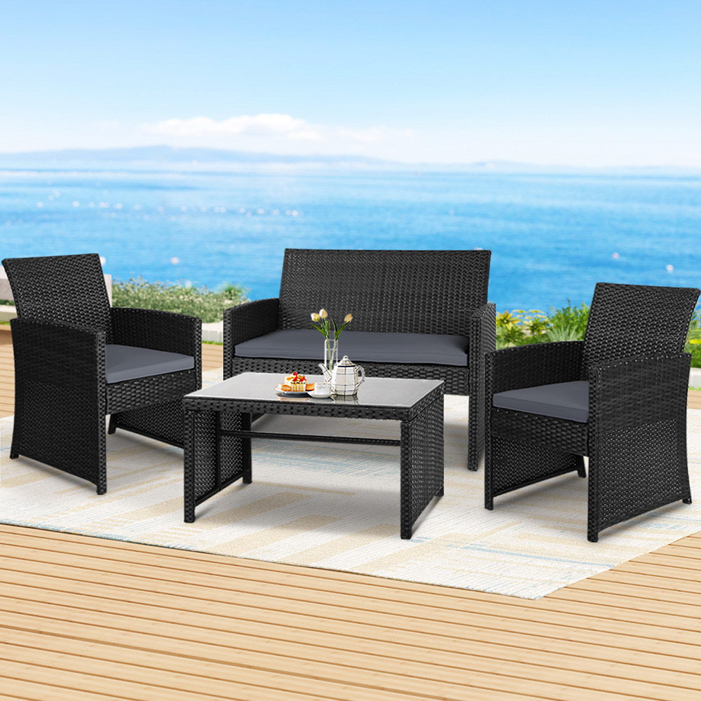 Outdoor Dining Table Set-4-Seater-Black
