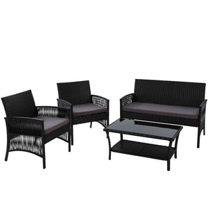 Outdoor Furniture Set Wicker Cushion 4pc Black