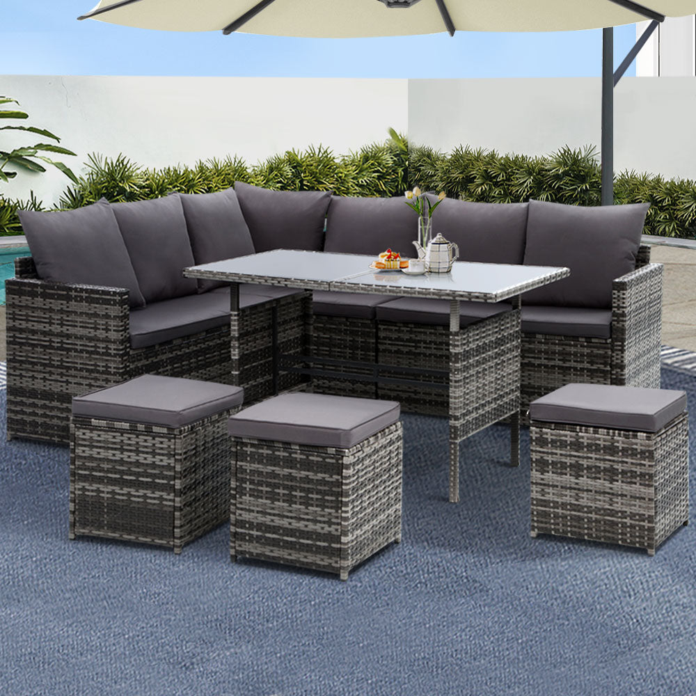 Outdoor Dining Table Set-9 Seater-Grey