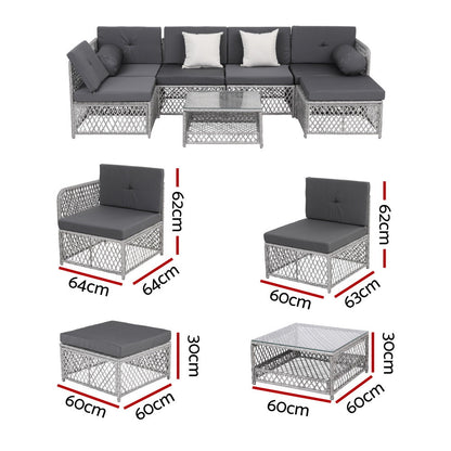 Gardeon 6 Seater Outdoor Sofa Set 7PCS Table Chair Set Garden Rattan Patio Furniture