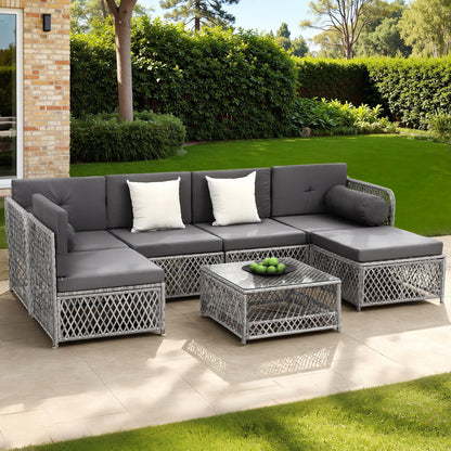 Gardeon 6 Seater Outdoor Sofa Set 7PCS Table Chair Set Garden Rattan Patio Furniture