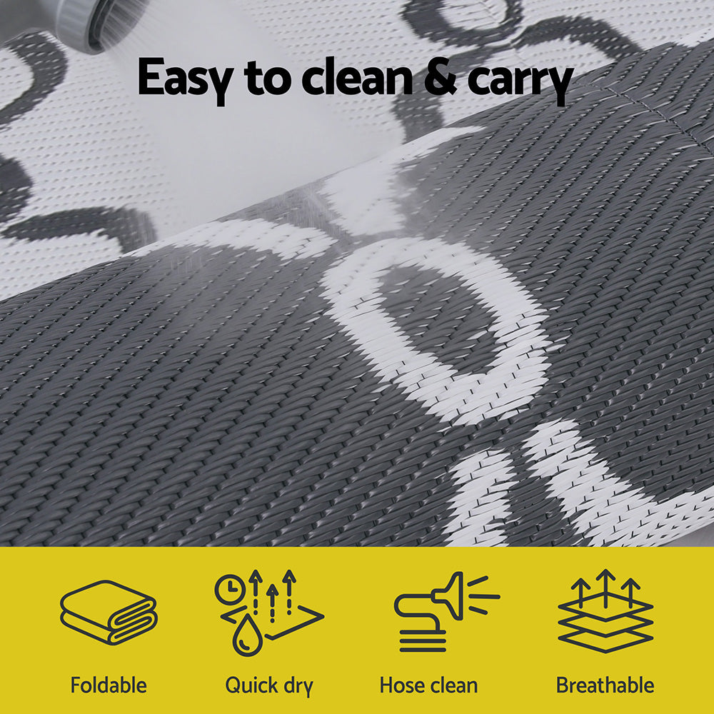 Textured surface with 'Easy to clean & carry' text and icons indicating foldable, quick dry, hose clean, and breathable features.