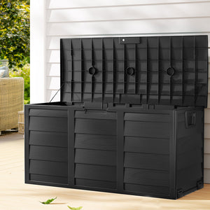 290L Outdoor Storage Box Lockable Weatherproof Garden Deck Toy Shed ALL BLACK