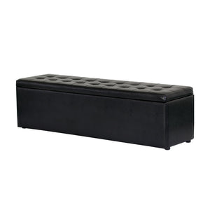 Artiss Storage Ottoman Blanket Box Black LARGE Leather Rest Chest Toy Foot Stool