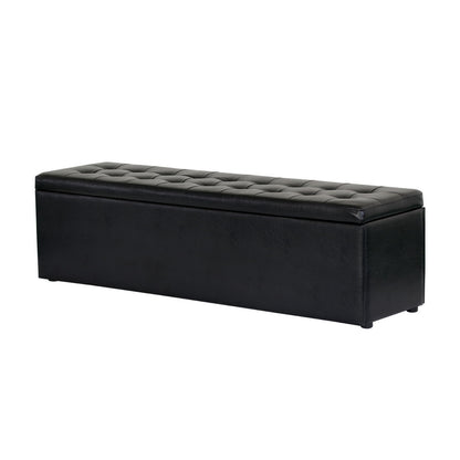 Artiss Storage Ottoman Blanket Box Black LARGE Leather Rest Chest Toy Foot Stool