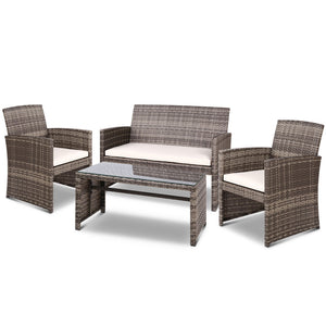 Set of 4 Outdoor Furniture Wicker Chairs &amp; Table - Grey

Live it up in style with our stylish Gardeon 4-piece wicker outdoor set. With its sleek lines, neutral tones and exotic wicker, our outdoor set simply looks inviting and charming by the poolside or on the deck or even in your living room.