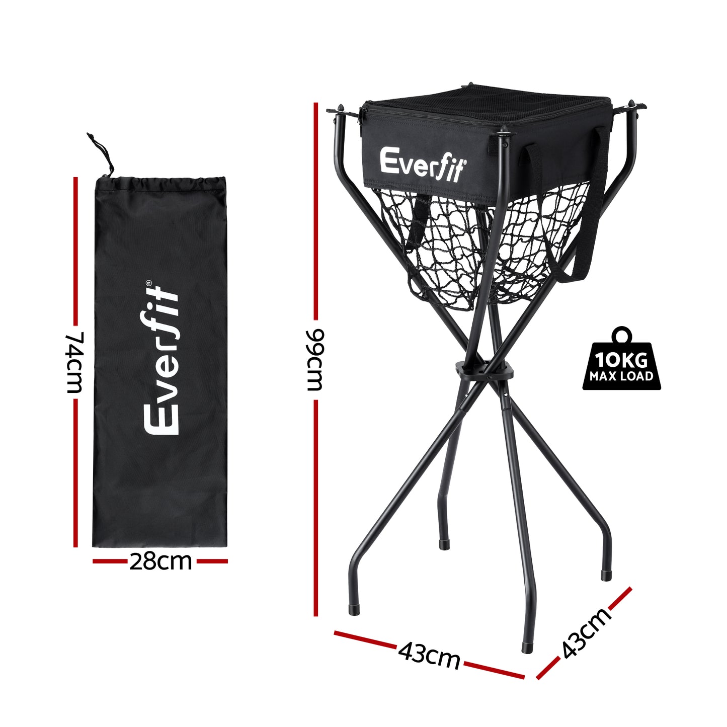 Everfit Portable Ball Cart Foldable Pickleball Tennis Baseball Softball - Factory Direct Shop