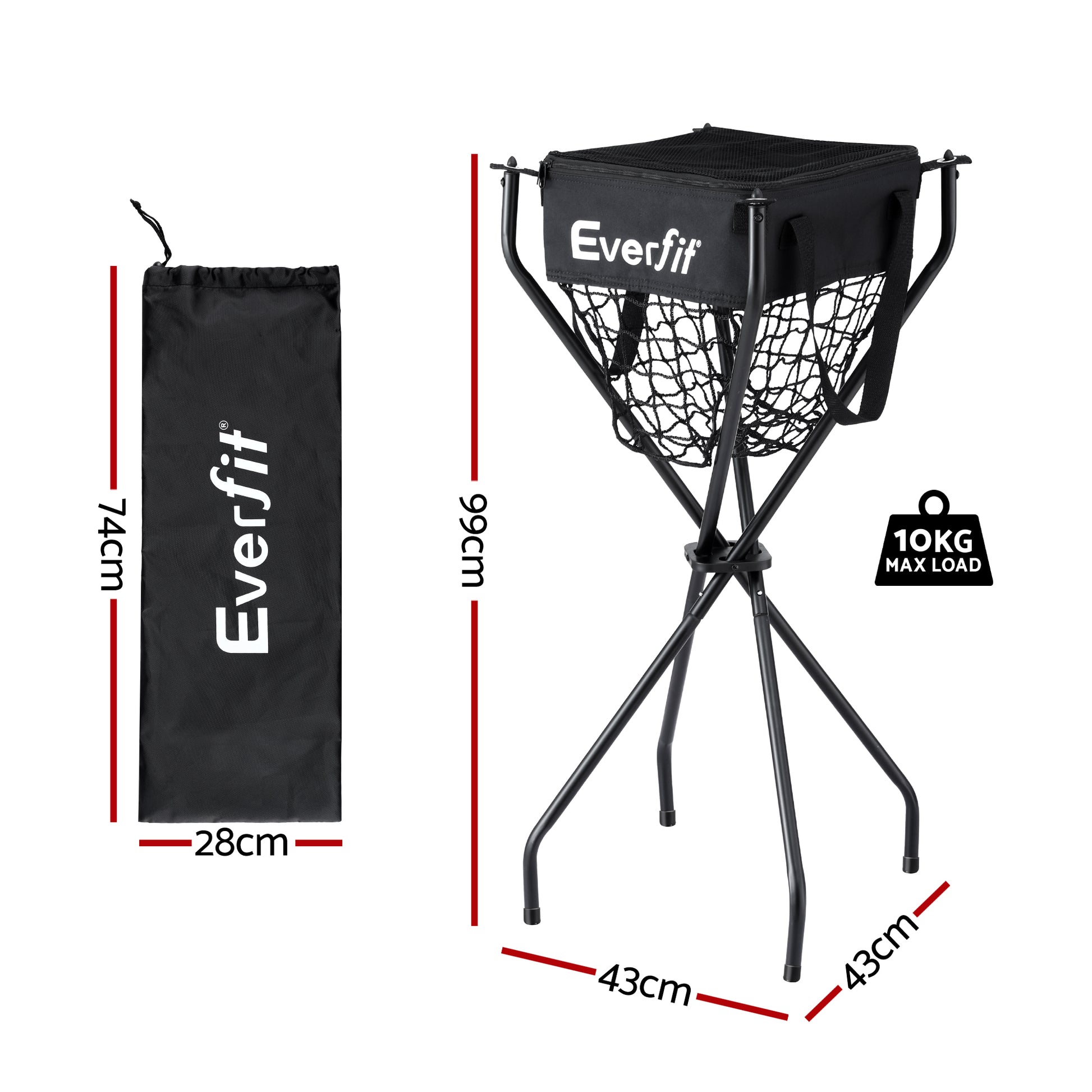 Everfit Portable Ball Cart Foldable Pickleball Tennis Baseball Softball - Factory Direct Shop