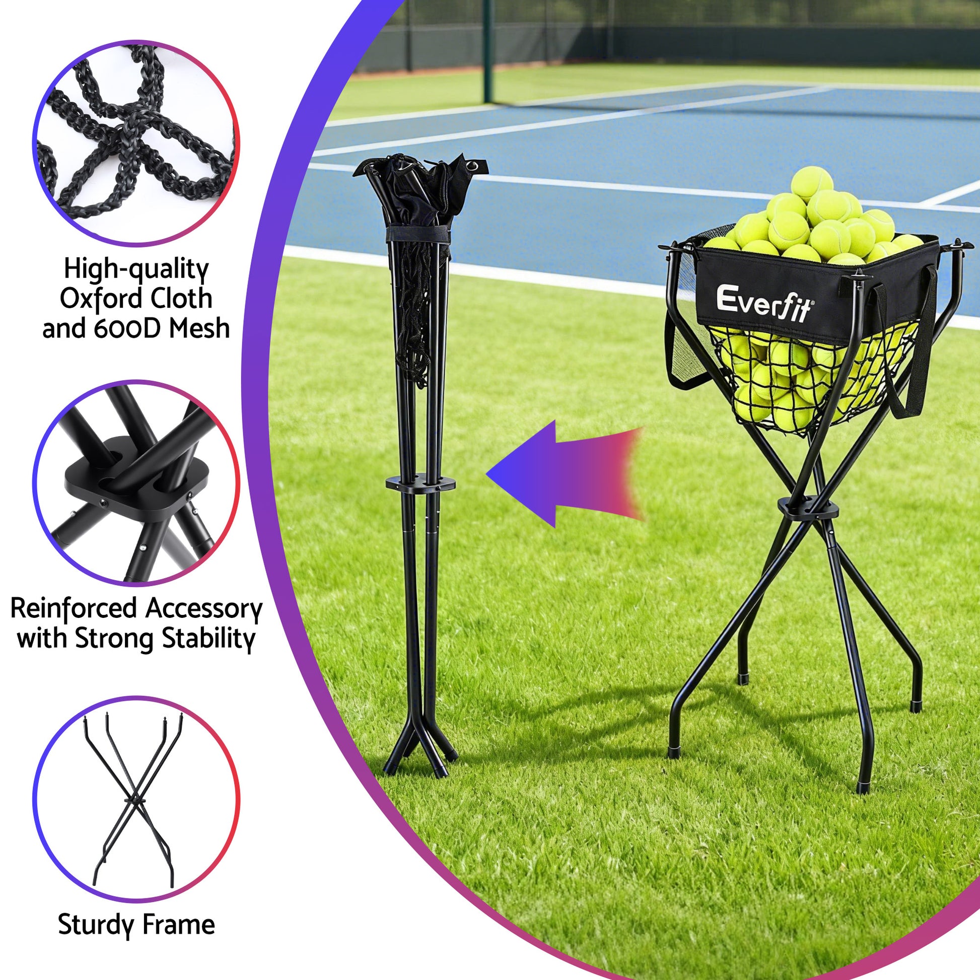 Everfit Portable Ball Cart Foldable Pickleball Tennis Baseball Softball - Factory Direct Shop