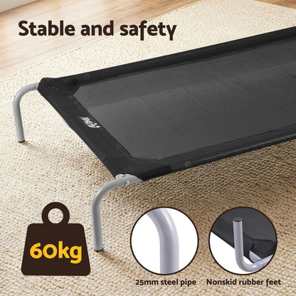 i.Pet Pet Dog Bed Elevated Trampoline Durable Raised Heavy Duty Large Dogs 90x137cm Black