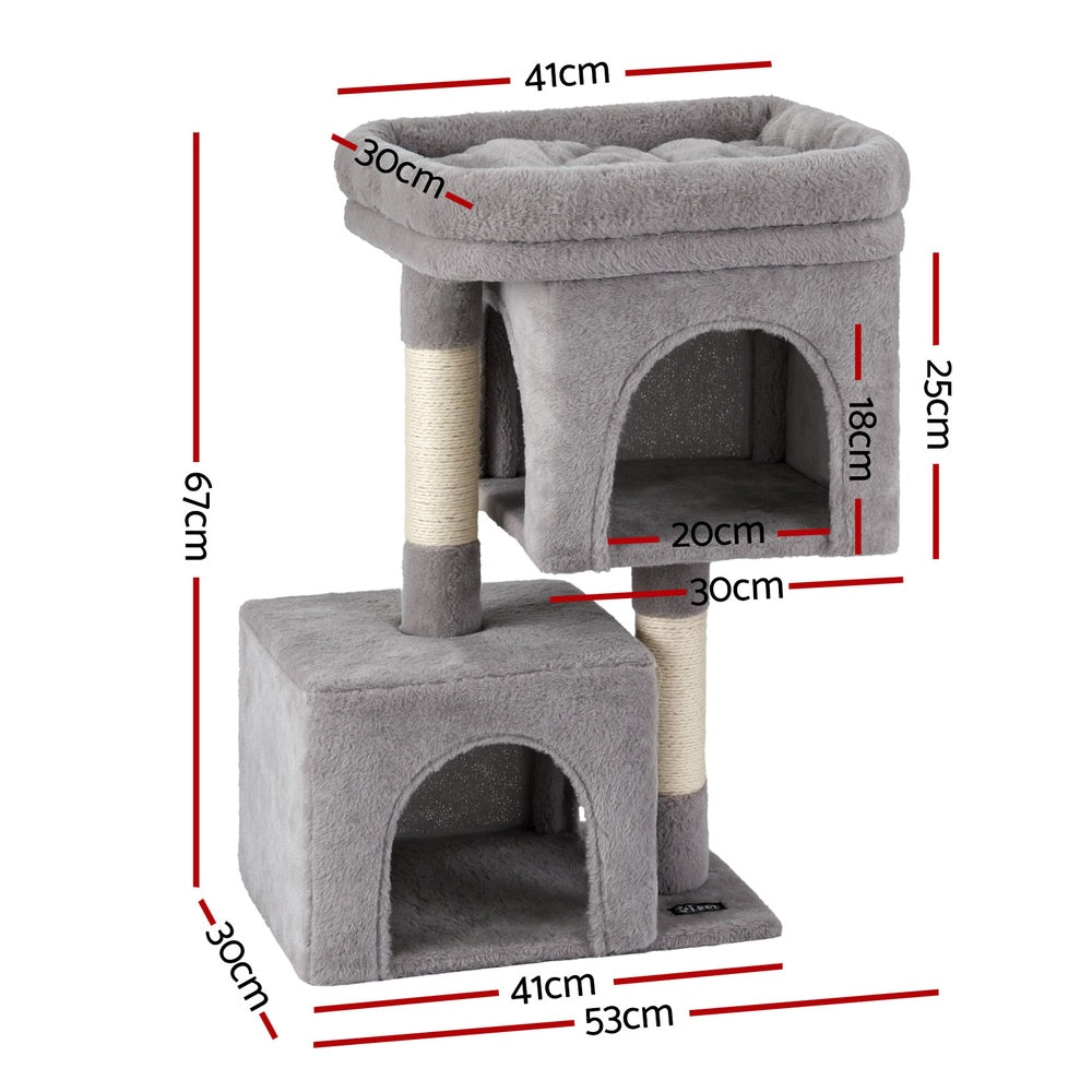 i.Pet Cat Tree 67cm Tower Scratching Post Trees Scratcher Condo House Light Grey - Factory Direct Shop