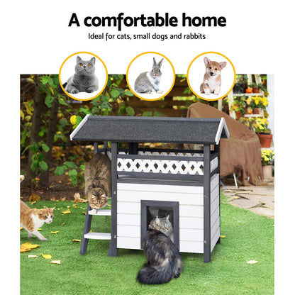 i.Pet Outdoor Cat House Shelter 77cm x 50cm x 73cm Rabbit Hutch Wooden Condo Small Outdoor Cat House