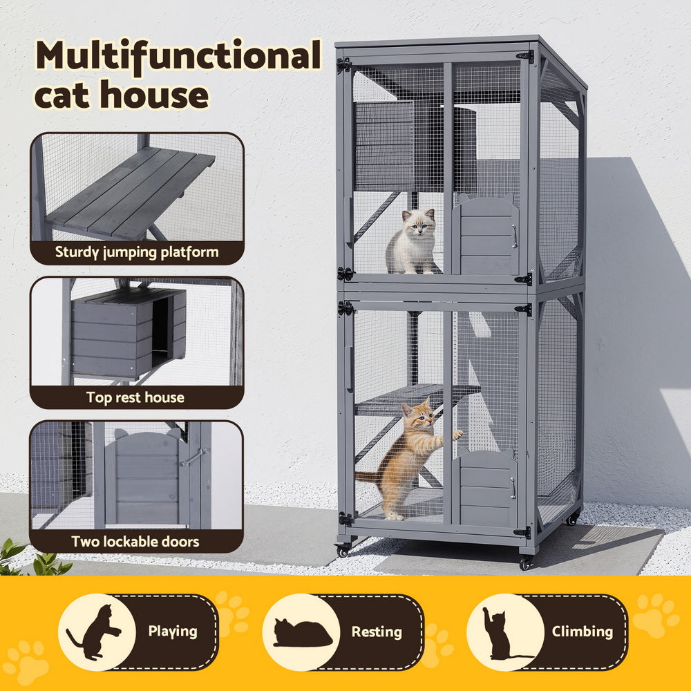 i.Pet Cat House Wooden 180cm Rabbit Hutch Pet Condo Small Dog Enclosure Cage - Factory Direct Shop