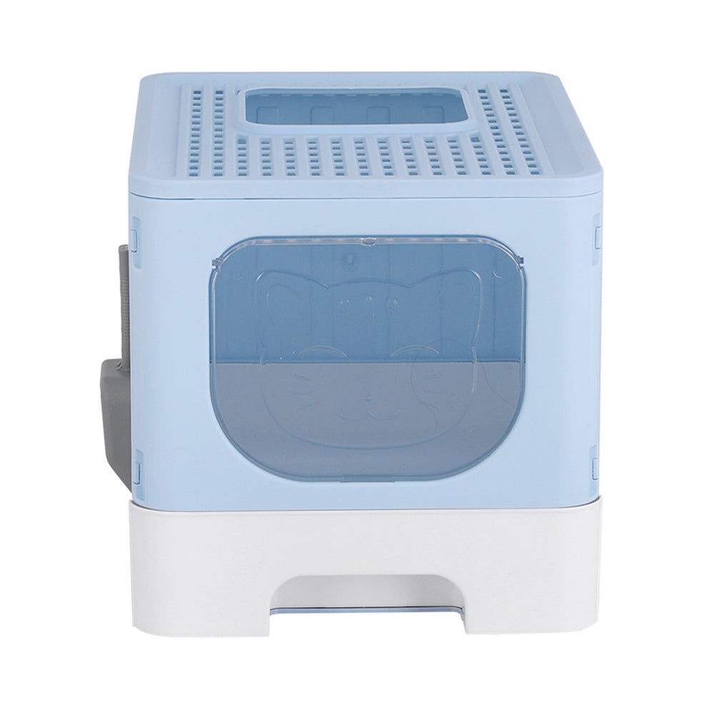 i.Pet Cat Litter Box Large Tray Kitty Toilet Enclosed Hooded Foldable Cat Litter Box Scoop Blue