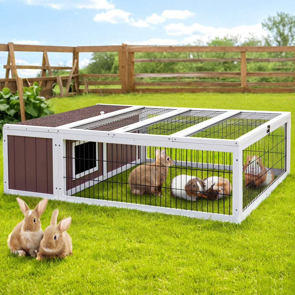 i.Pet Wooden Rabbit Hutch Chicken Coop Run Cage Habitat House Outdoor Large