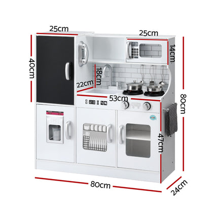 Keezi Kids Wooden Pretend Kitchen Play Set Cooking Toys Pot Ice Cup Oven Blackboard 80CM White