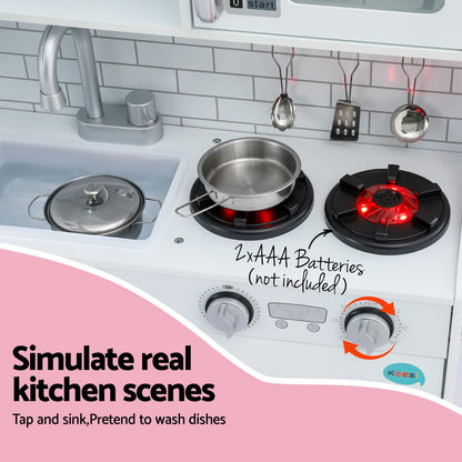 Keezi Kids Wooden Pretend Kitchen Play Set Cooking Toys Pot Ice Cup Oven Blackboard 80CM White