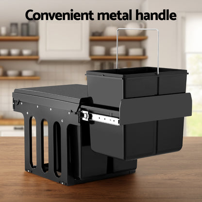 Cefito Pull Out Bin Kitchen Triple Slide Garbage Rubbish Bins Basket Blcak 31L