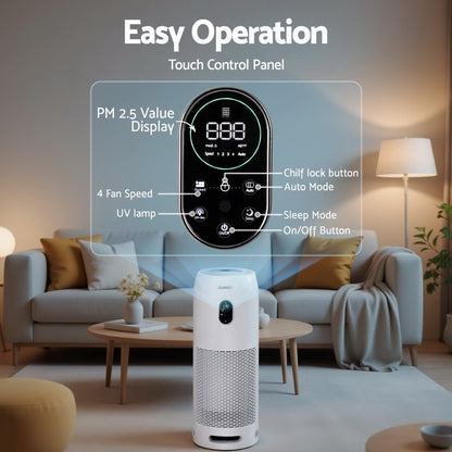 Devanti Air Purifier 4-Layer HEPA Filter White