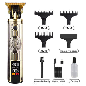 Professional Vintage Eagle Design Hair Trimmer

Elevate your grooming routine with this&nbsp;Professional Vintage Eagle Design Hair Trimmer. Featuring a striking metal body with an eagle design and an advanced digital display, this trimmer combines style with precision for professional-quality grooming.