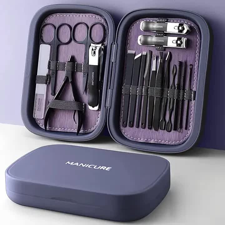 Purple 18-Piece Manicure and Pedicure Set - Stainless Steel Nail Clipper Kit | Professional Nail Care Grooming Tools
