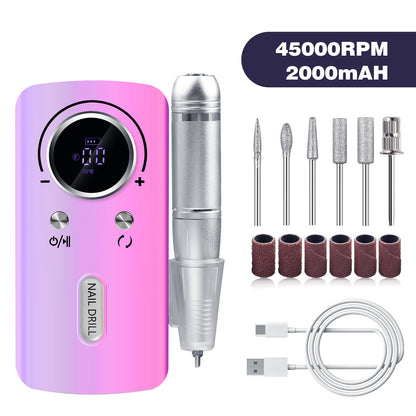 45000 RPM Professional Rechargeable Electric Nail Drill

Enhance your at-home manicures and pedicures with the Purple Professional Electric Nail Drill. Designed for salon-quality results, this portable drill boasts adjustable speeds up to 45000 RPM for optimal shaping, filing, buffing, and removal of acrylics and gel polish.